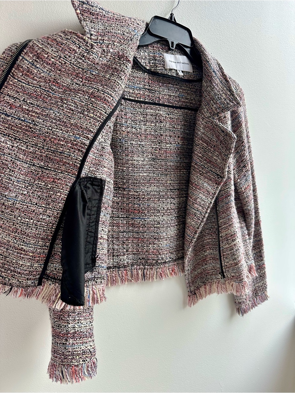 cupcakes & cashmere Canter Pink Tweed Moto Jacket, size M - Picture 12 of 12